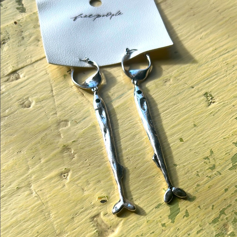 Free People Silver Tone Fish Earrings